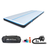 MMS AirTrack Advanced in blauw en grijs, met accessoires, ideaal voor binnen, buiten en op het water.